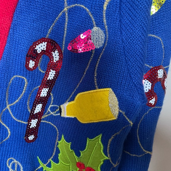 Jolly sweaters ugly Christmas sweater with sequence bow tie Good condition small - Picture 3 of 6